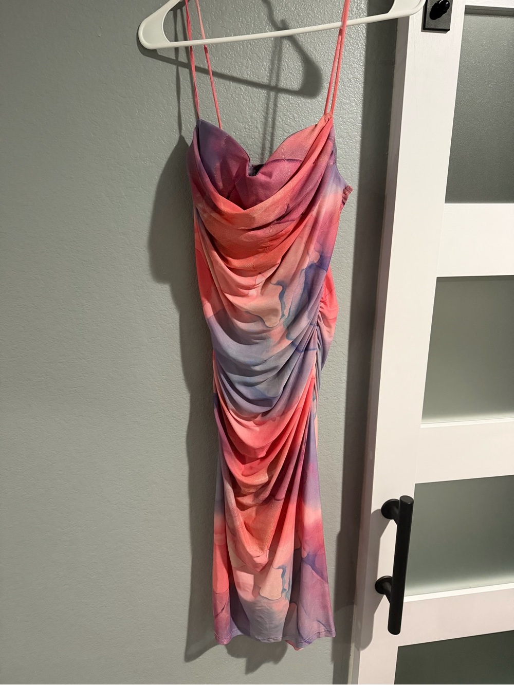 Fashion Nova Pink & Purple Watercolor Cowl Midi Dress